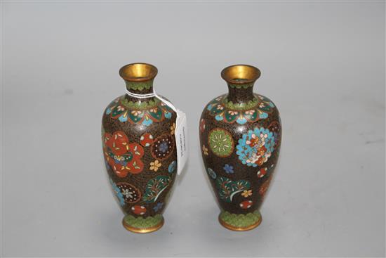 A pair of Japanese cloisonne vases, height 15cm